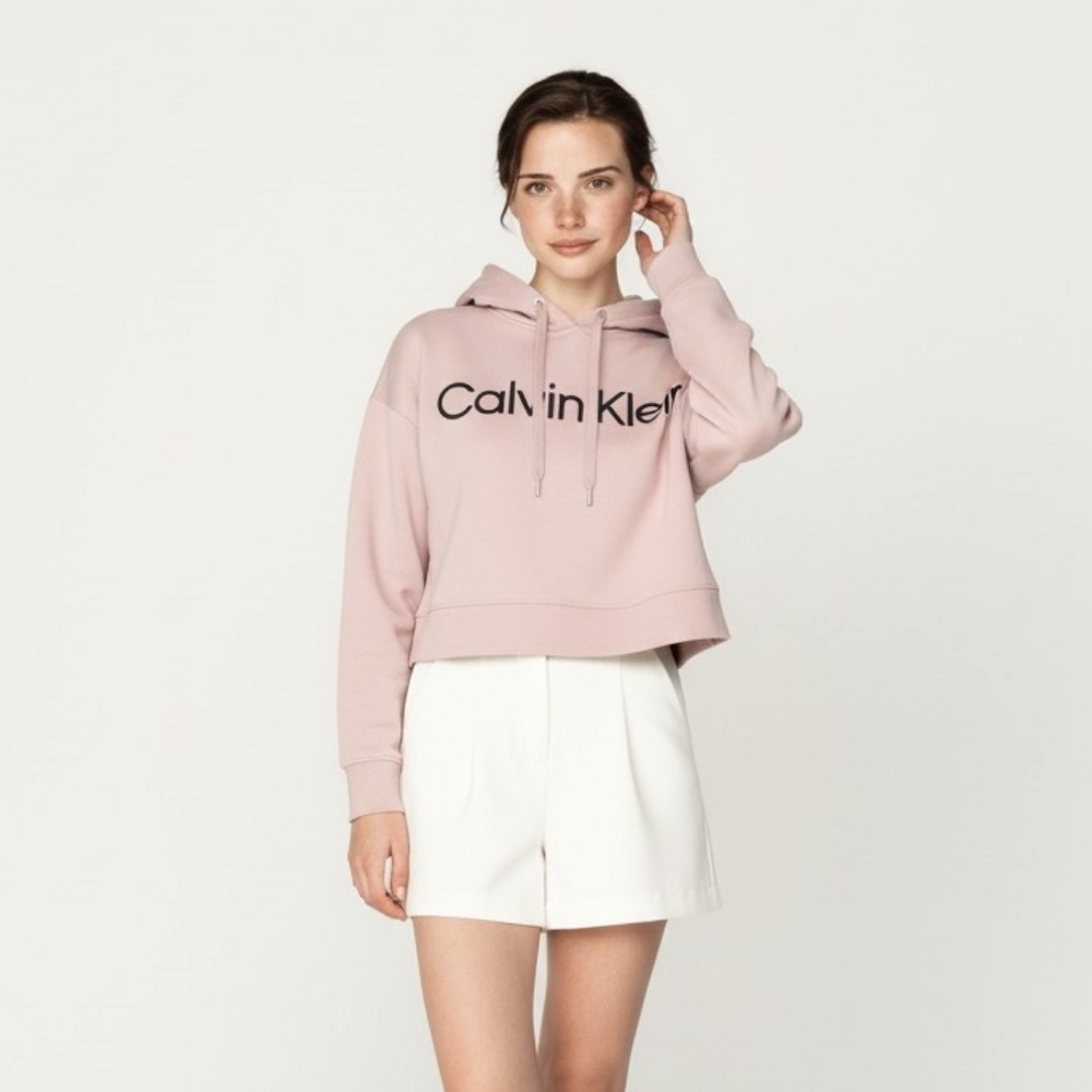 Calvin Klein Performance Dusty Rose Pink Cropped Logo Hoodie